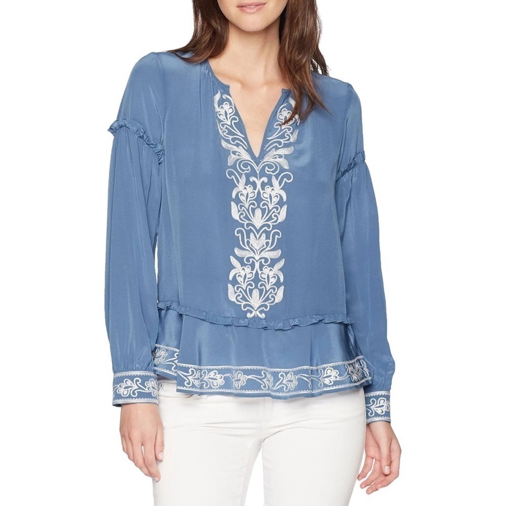 Parker Silk blouse embroidered vintage denim blue